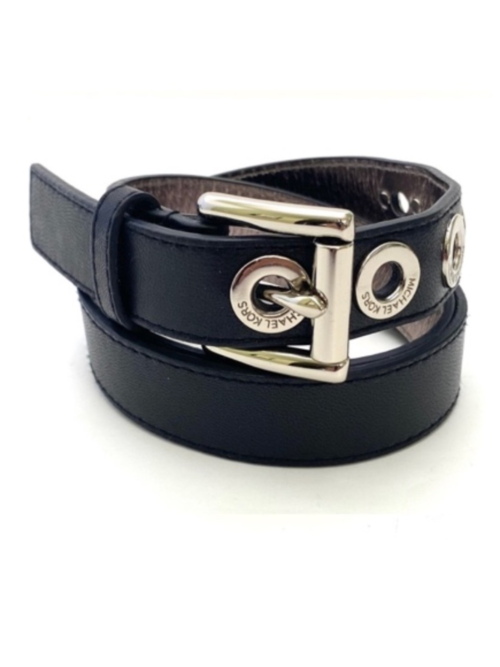 Michael by Michael Kors Black Silver Grommet Leather Belt